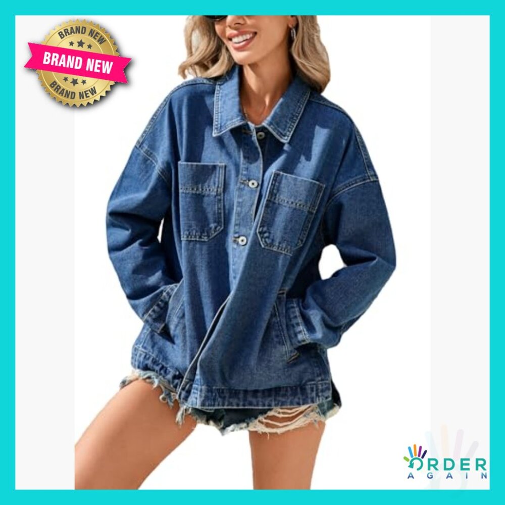 Oversized Denim Jacket Button Down Shacket Boyfri… - image 4